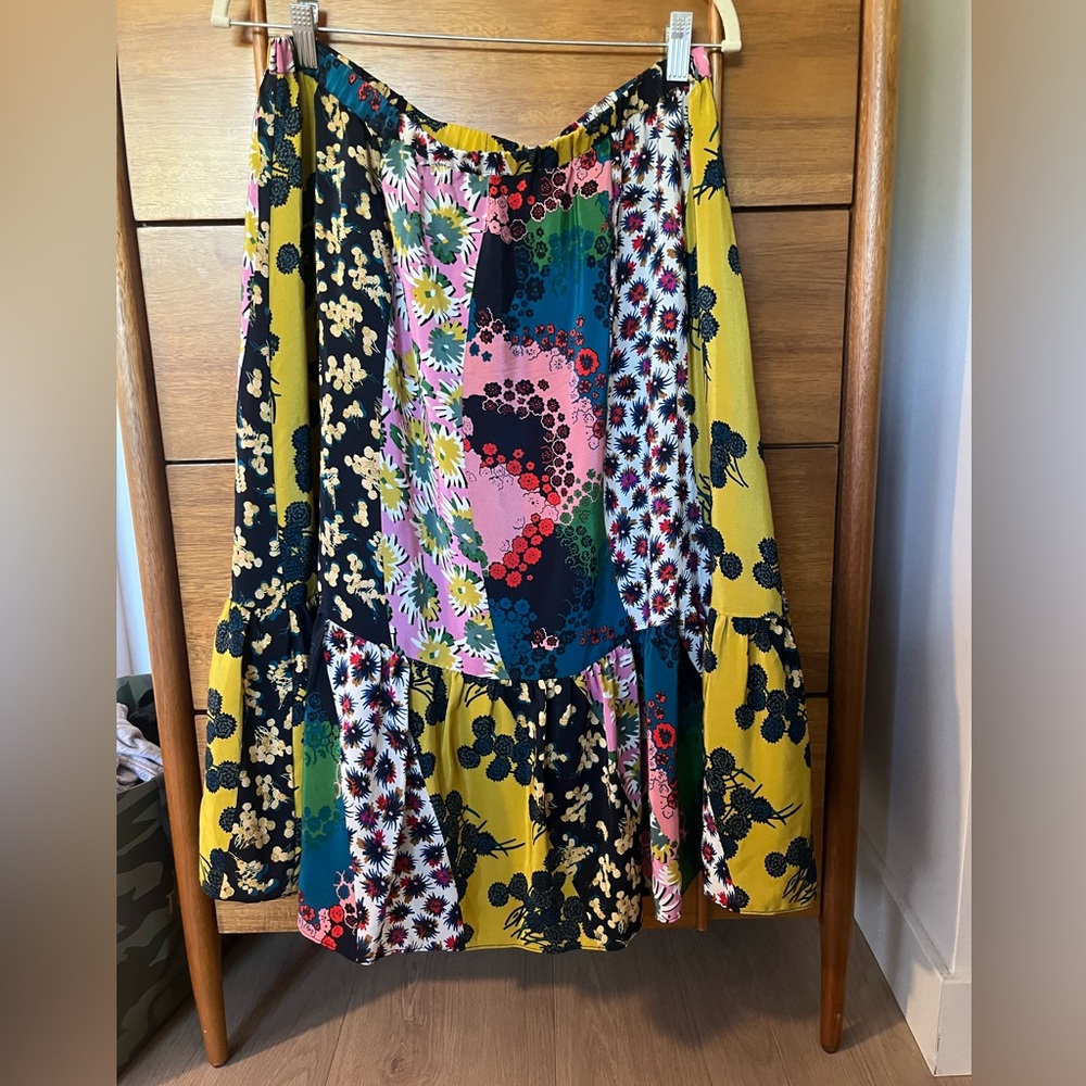 MAEVE Elwynn Mixed Print Silk Midi Skirt size Large